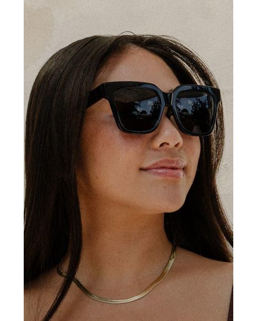 Mohala Eyewear Black Hana 55Mm Low Bridge Wide Width Polarized Square Sunglasses