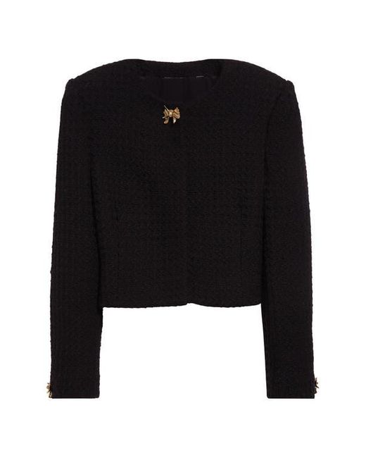 Oscar de la Renta Black Bow Detail Wool Tweed Crop Jacket
