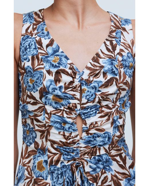 Madewell Blue Floral Sleeveless V-neck Midi Dress