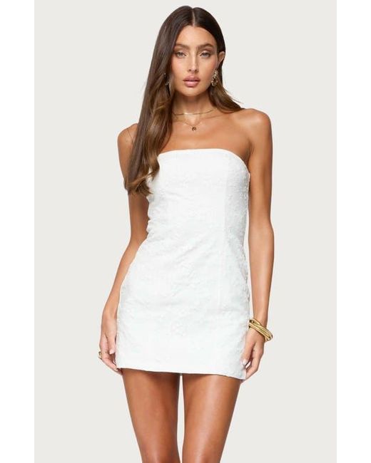 Edikted White Textured Floral Strapless Minidress