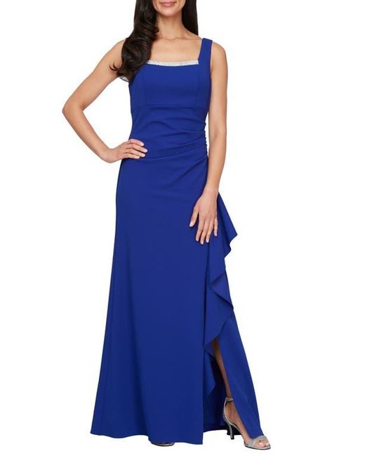 Alex Evenings Blue Bead Detail Stretch Crepe Gown With Bolero Jacket