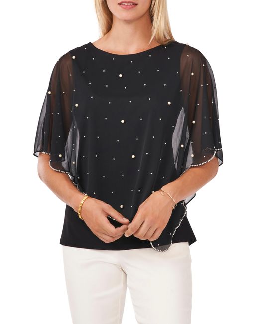 Chaus Black Beaded Overlay Jersey Top