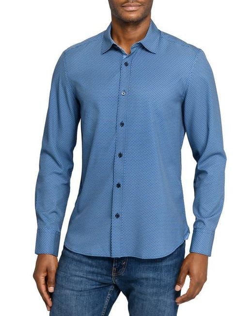 Con.struct Blue Hexagon Geo Woven Long Sleeve Basic for men