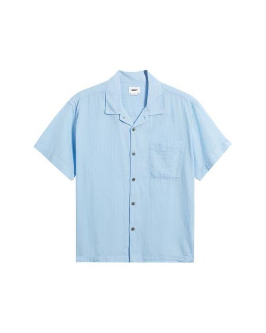 Obey Blue Donnie Stripe Short Sleeve Cotton Button-Up Shirt for men