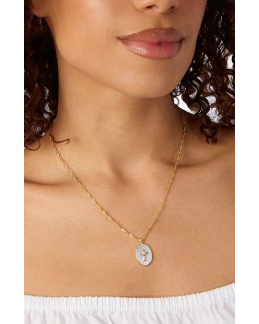 ATHRA LUXE Metallic Mother-Of-Pearl Cross Pendant Necklace