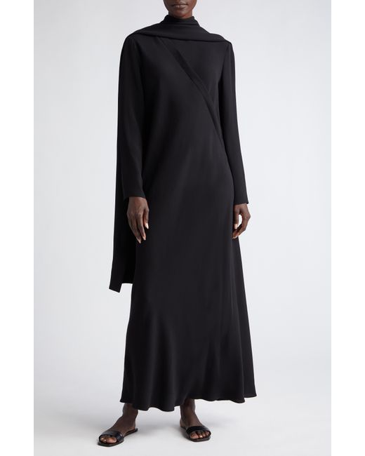 The Row Black Pascal Scarf Detail Long Sleeve Silk Crepe Dress