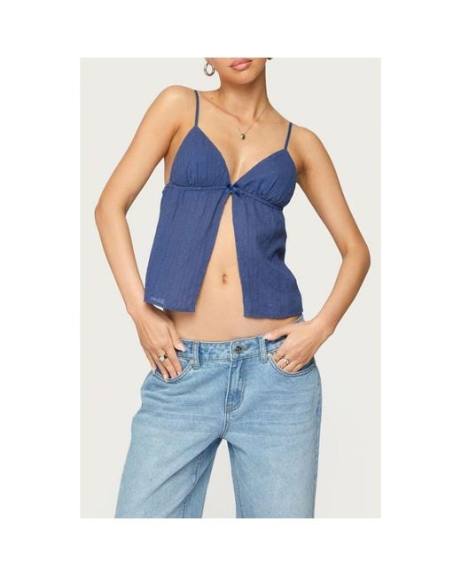 Edikted Blue Otis Eyelet Split Front Camisole