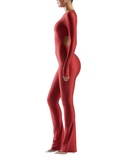 Naked Wardrobe Red Long Sleeve Bootcut Jumpsuit