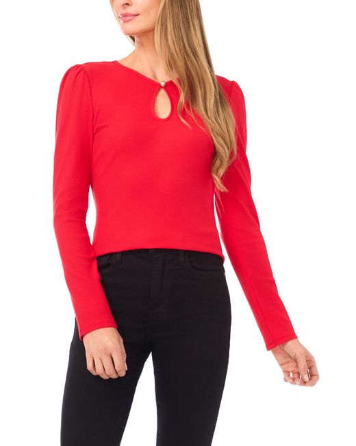 Cece Red Keyhole Rib Top