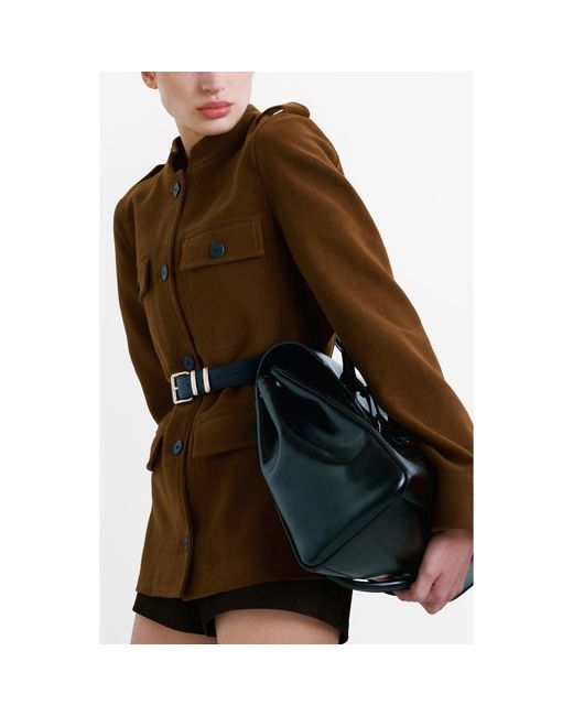 Mango Brown Stand Collar Jacket