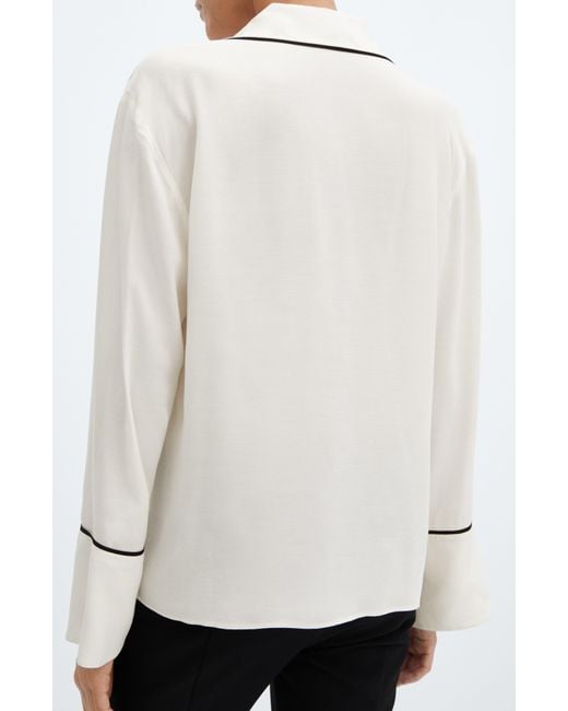 Mango White Piped Chiffon Button-up Shirt