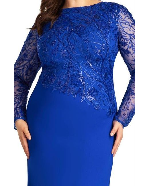 Tadashi Shoji Blue Sequin Floral Long Sleeve Gown