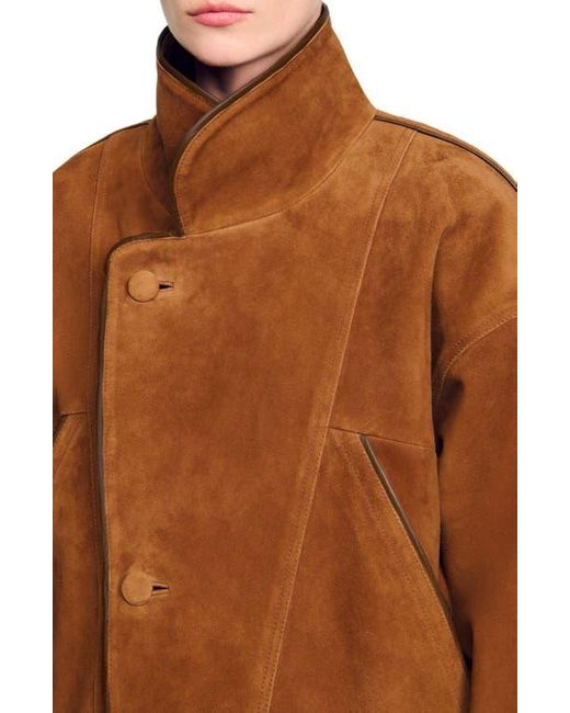 Sandro Brown Oversized Suede Jacket