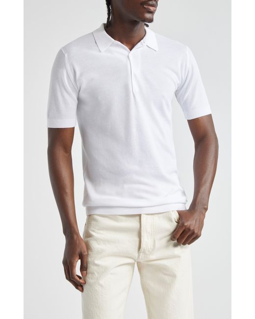 John Smedley White Roth Solid Sweater Polo for men