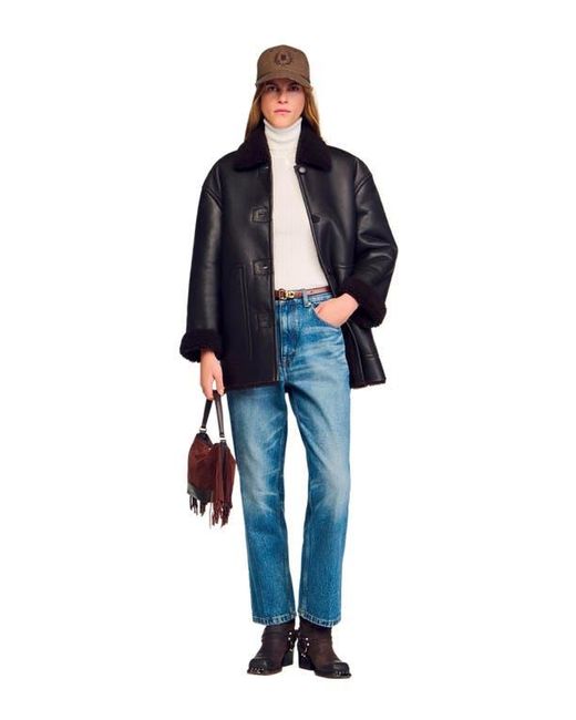 Sandro Blue Aviator Shearling Coat