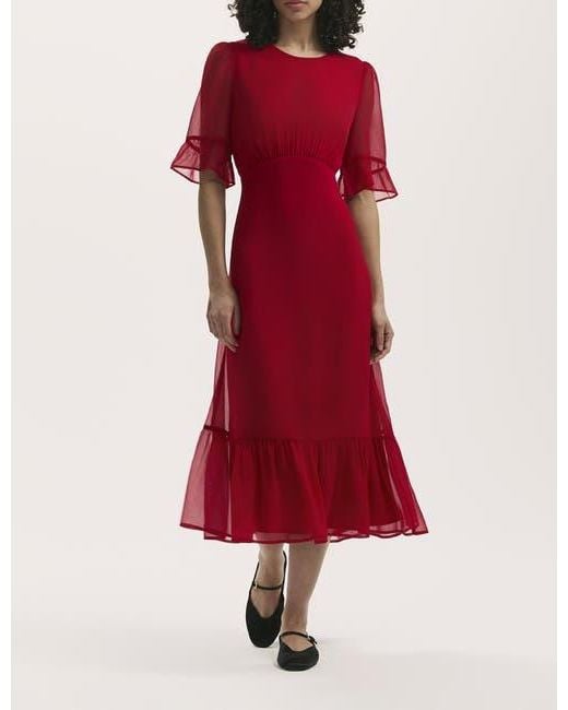 red short sleeve chiffon midi dress Red Chiffon A-Line Slip Midi Dress & Reviews - Red - Dresses