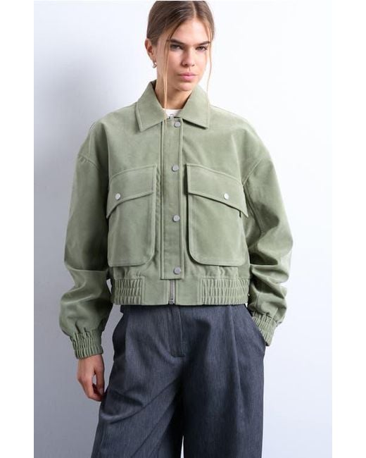 TOPSHOP Green Crop Bomber Jacket