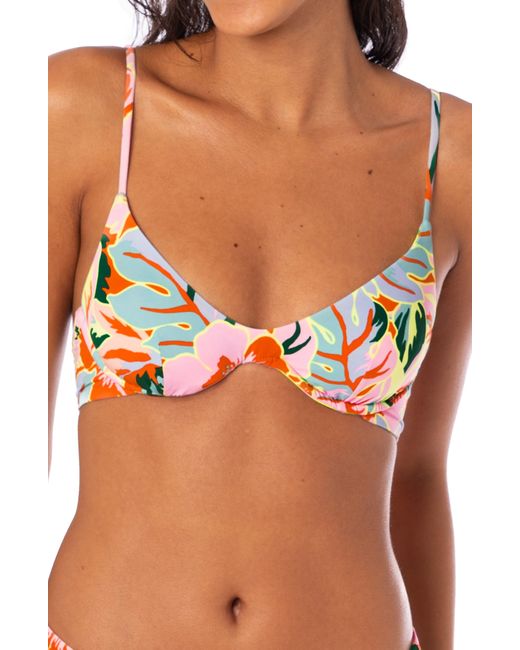 Maaji Orange Neon Leafy Irene Reversible Underwire Bikini Top