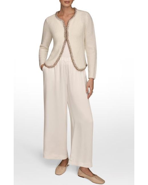 Donna Karan Natural Metallic Trim Cardigan