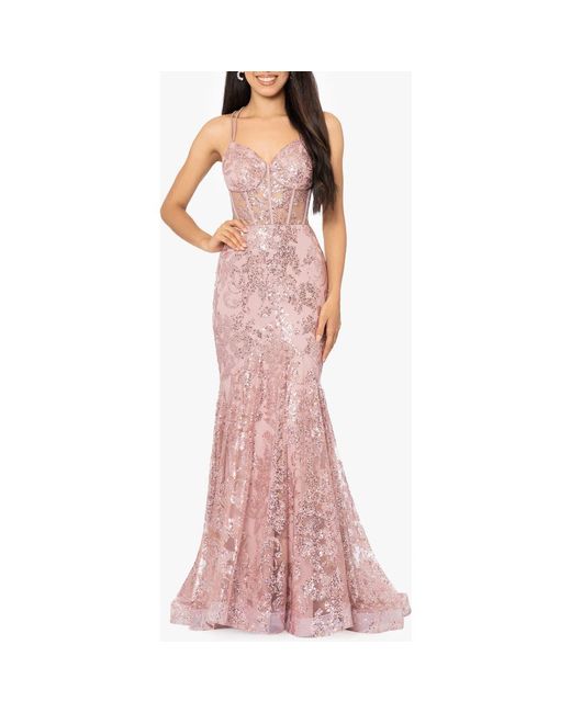 Blondie Nites Pink Sequin Mesh Mermaid Gown