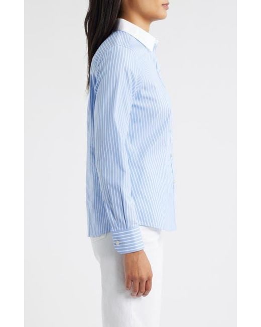 Foxcroft Blue Dianna Stripe Non-Iron Cotton Shirt