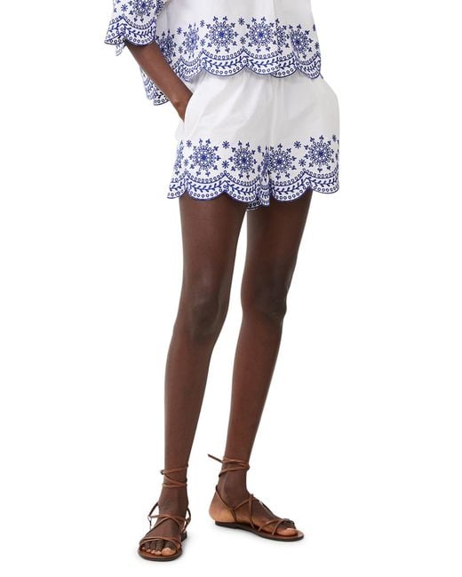 French Connection Blue Alissa Embroidered Cotton Shorts