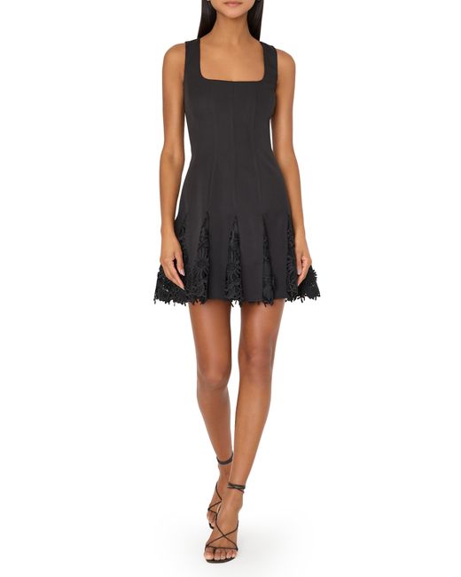 MILLY Black Ariel Floral Lace Pleated Minidress