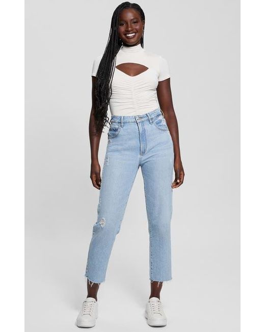 Guess Brienna Cutout Jersey Top in Blue Lyst