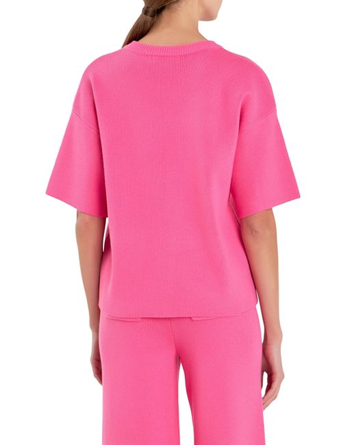 English Factory Pink Rib Elbow Sleeve Sweater