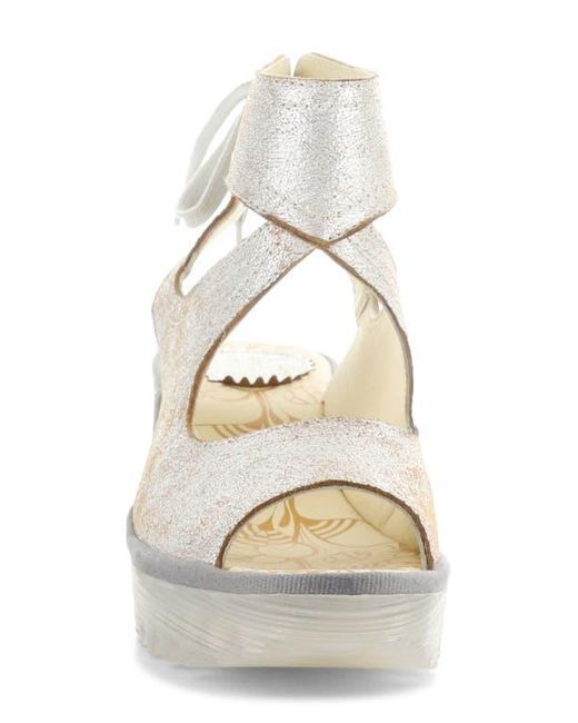 Fly London White Yulp Platform Wedge Sandal