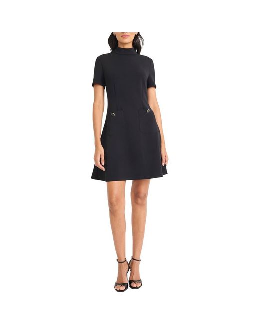 Maggy London Black Patch Pocket Short Sleeve Stretch Crepe Minidress