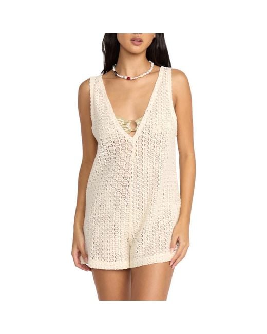 Billabong Natural Steller Time Open Stitch Cotton Cover-Up Romper