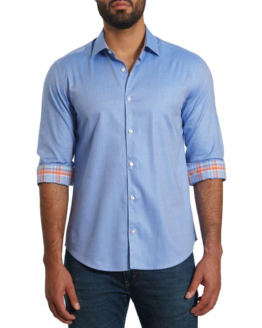 Jared Lang Blue Solid Pima Cotton Button-up Shirt for men