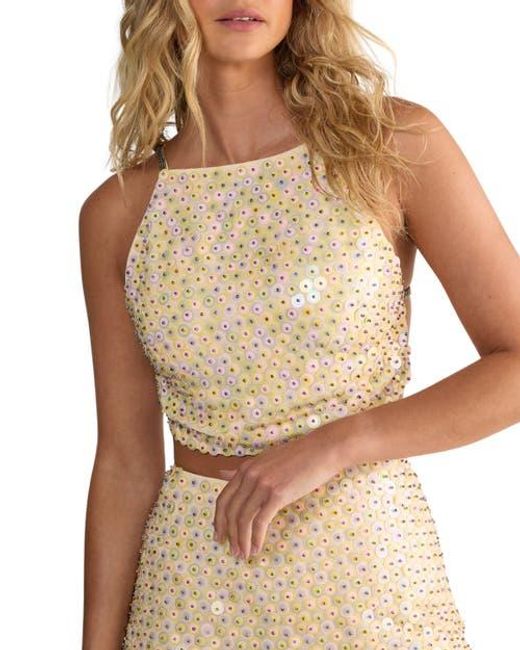 Nasty Gal Natural Studded Sequin Beaded Strap Crop Top