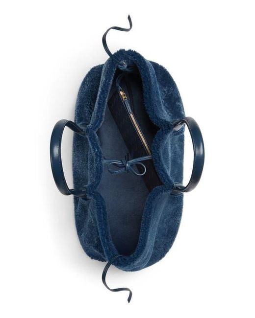 Bottega Veneta Blue Pinacoteca Reversible Denim Print Suede & Genuine Shearling Tote