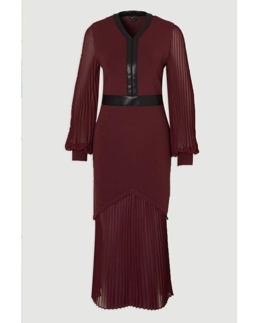 karen millen red pleated dress Karen Millen Red Lace Pleated Midi Dress Women's Size 4 Silk Polyester Belted