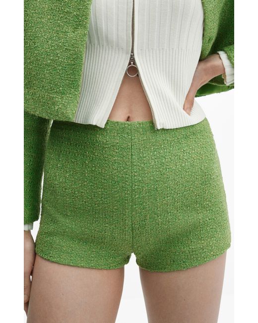 Mango Green Napoles Tweed Shorts