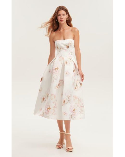 Millà Natural Strapless Midi Corset Dress With A Floral Print