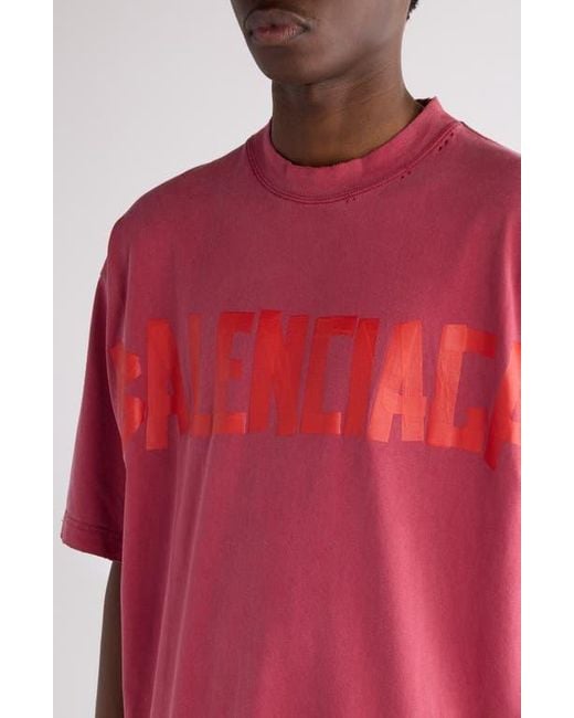 Balenciaga Red Medium Fit Tape Type Logo Graphic T-Shirt