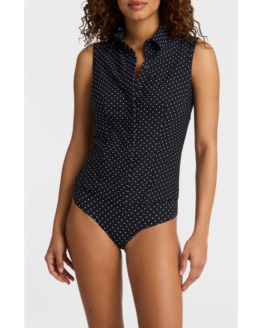 Commando Blue Classic Printed Sleeveless Button Down Bodysuit