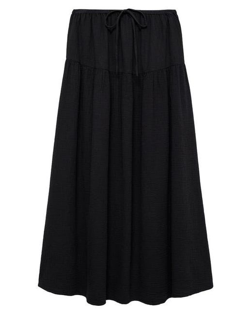 Mango Black Drawstring Cotton Maxi Skirt