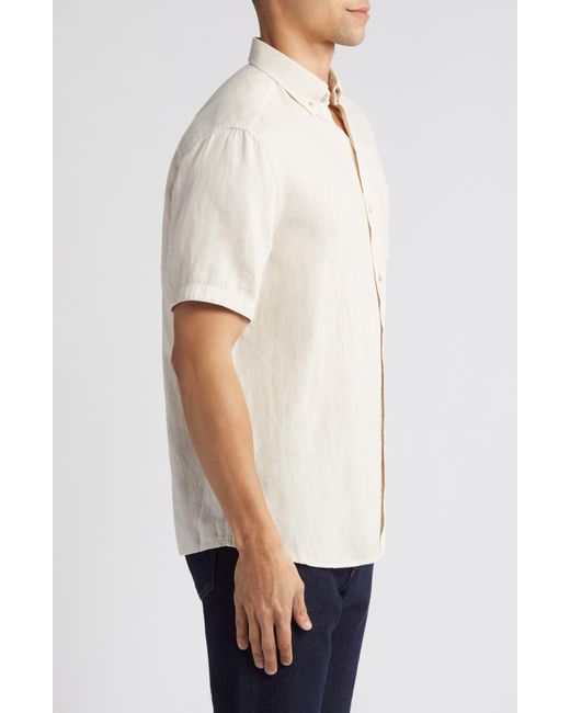 Johnston & Murphy White Antique Dyed Linen Blend Short Sleeve Button-down Shirt for men