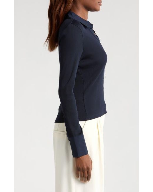 Veronica Beard Blue Scottie Knit Button-Up Shirt