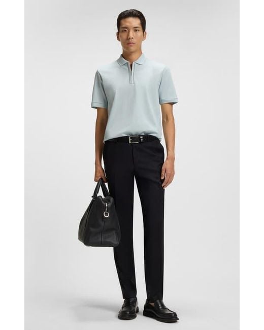 Boss Blue Paras Quarter Zip Cotton Polo for men