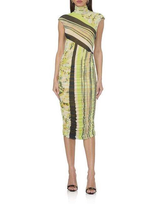AFRM Green Tabi Mixed Print Open Back Mesh Dress