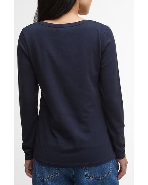 Barbour Blue Hedley Long Sleeve Cotton Graphic T-Shirt