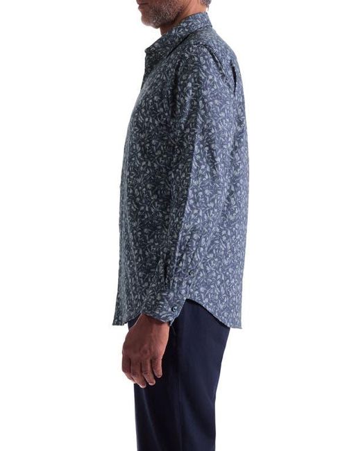 Bugatchi Blue Julian Shaped Fit Floral Print Cotton Button-Up Shirt for men