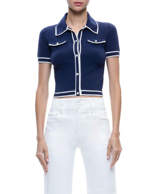 Alice + Olivia Blue Alice + Olivia Marlena Crop Wool Blend Button-up Polo Sweater