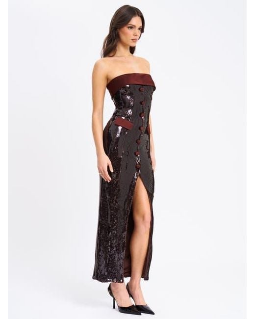 Miss Circle Red Qadira Sequin Maxi Pencil Dress