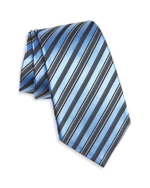 Zegna Blue Chevron Stripe Mulberry Silk & Cotton Tie for men
